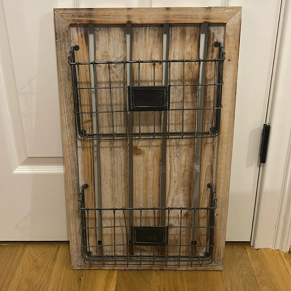 Rustic Metal and Wood Mail Center Wall Organizer